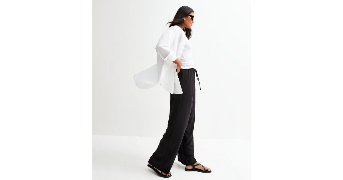 Black Linen Look Wide Leg Trousers | New Look