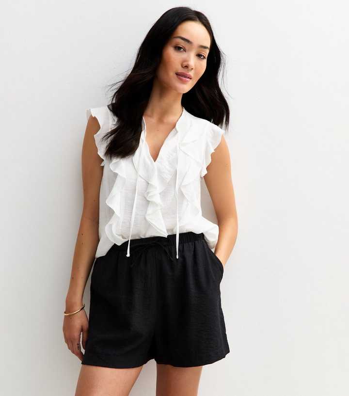 Black Crinkle Texture Relaxed Shorts