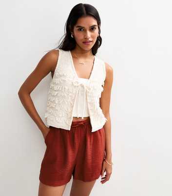 Rust Crinkle Texture Relaxed Shorts
