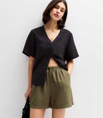 Khaki Crinkle Texture Relaxed Shorts