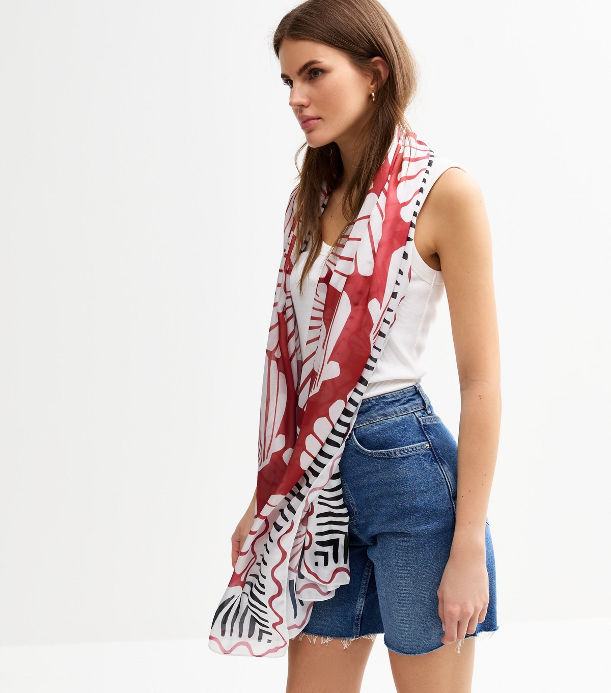 Pink Satin Shell Print Scarf New Look