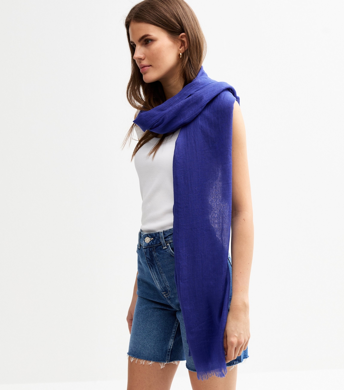 Bright Blue Linen Look Scarf New Look