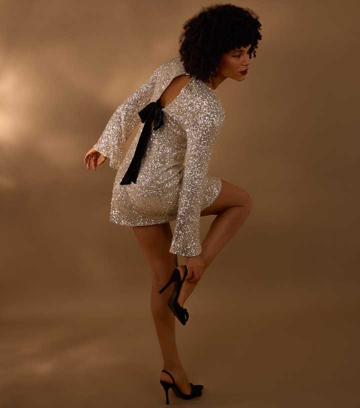 blue vanilla sequin dress Blue Vanilla Luxe Bow Back Sequin Shift Dress
