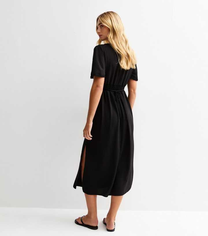 new look black lace dress New Look 2 tone lace midi dress in black