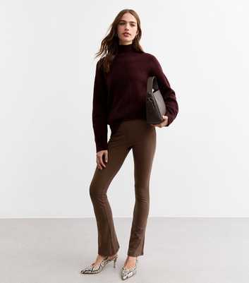 Brown Flared Jersey Leggings