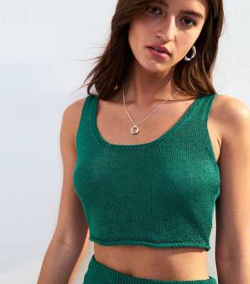 Green Cropped Knit Beach Vest Top