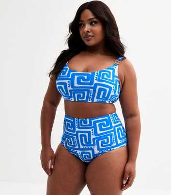 Curves Blue Swirl Print High Waisted Bikini Bottoms