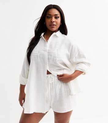 Curves White Slubbed Long Sleeve Shirt