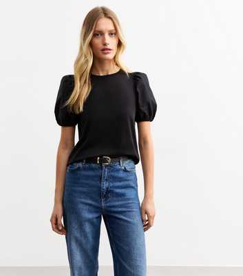 Black Poplin Puff Sleeve Top