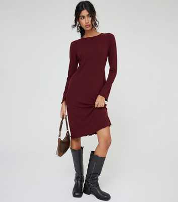 WKNDGIRL Burgundy Ribbed Midi Dress