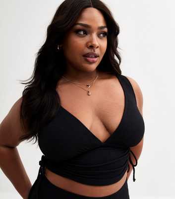 Curves Black Textured Adjustable Tankini 