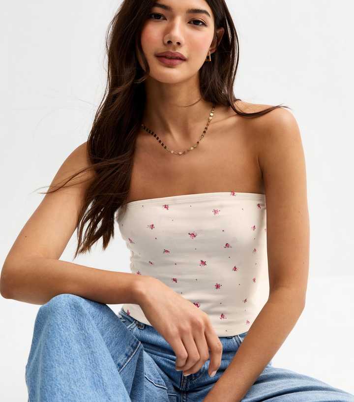 WDIRARA Women's Vintage Floral Print Tube Top - Bandeau Crop Tops For Beach Or Festival