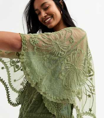 Blue Vanilla Khaki Lace Floral Blouse