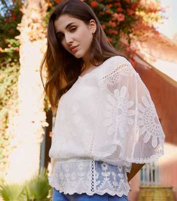 Blue Vanilla White Lace Sunflower Blouse
