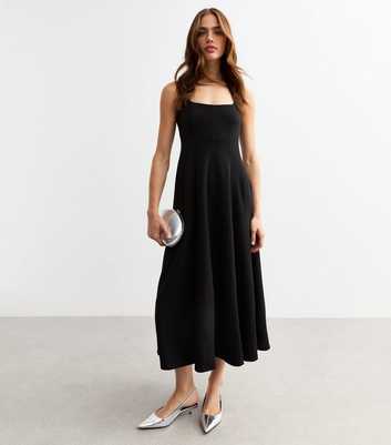 Black Square Neck Midi Dress