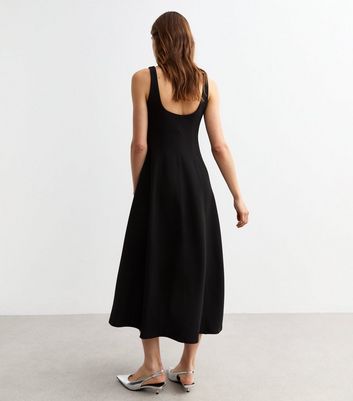 Black Square Neck Midi Dress | New Look
