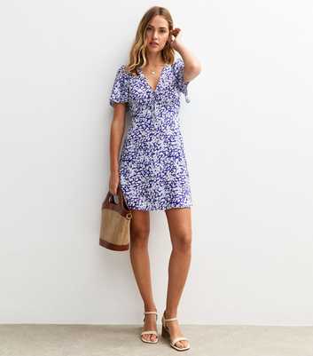 Blue Animal Print Satin Mini Dress
