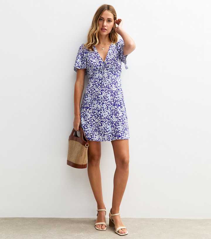 Blue Animal Print Satin Mini Dress