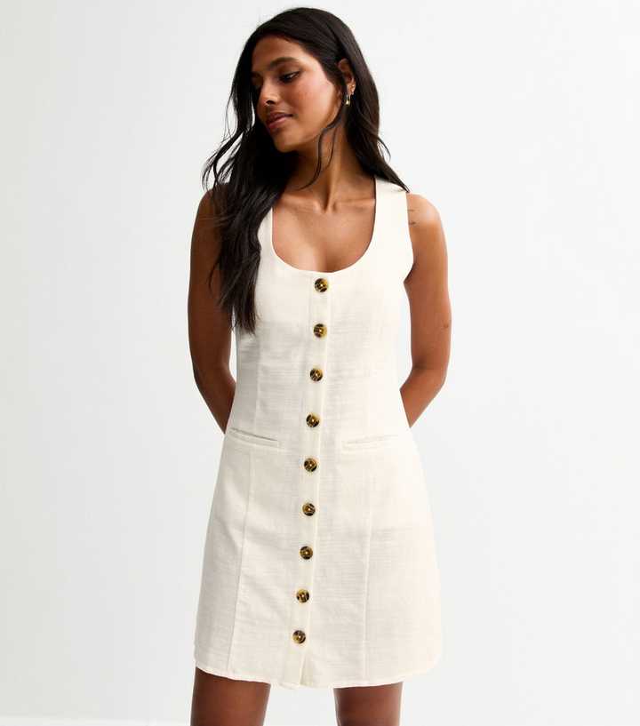 White Cotton Button Through Mini Dress