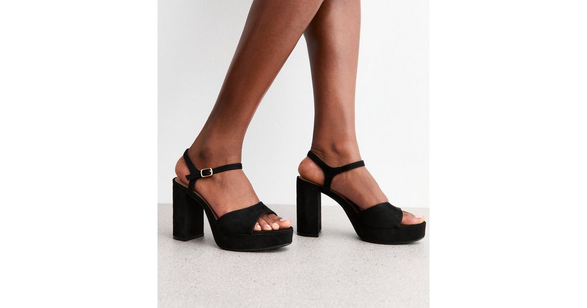 BLOCK HEEL SANDALS BLACK POLKA DOT SHEEPSKIN