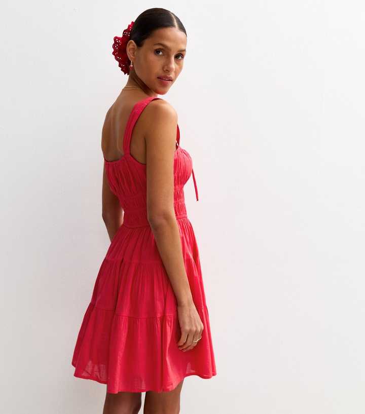 petite red dress new look Petite Red High Neck Belted Mini Dress