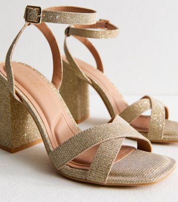 Gold Shimmery Block Heel Sandals