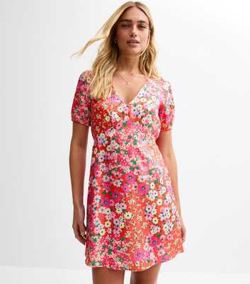 Pink Floral Print Satin Mini Dress