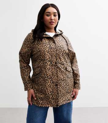 Curves Brown Animal Print Rain Coat