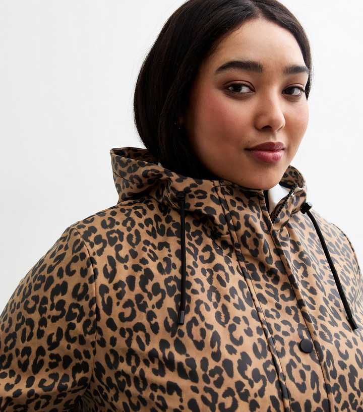 Curves Brown Animal Print Rain Coat New Look