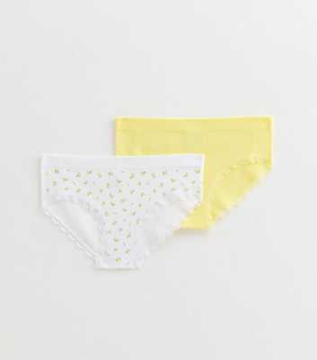 Girls Pack of 2 Yellow Ribbed Lace Trim Seamfree Briefs