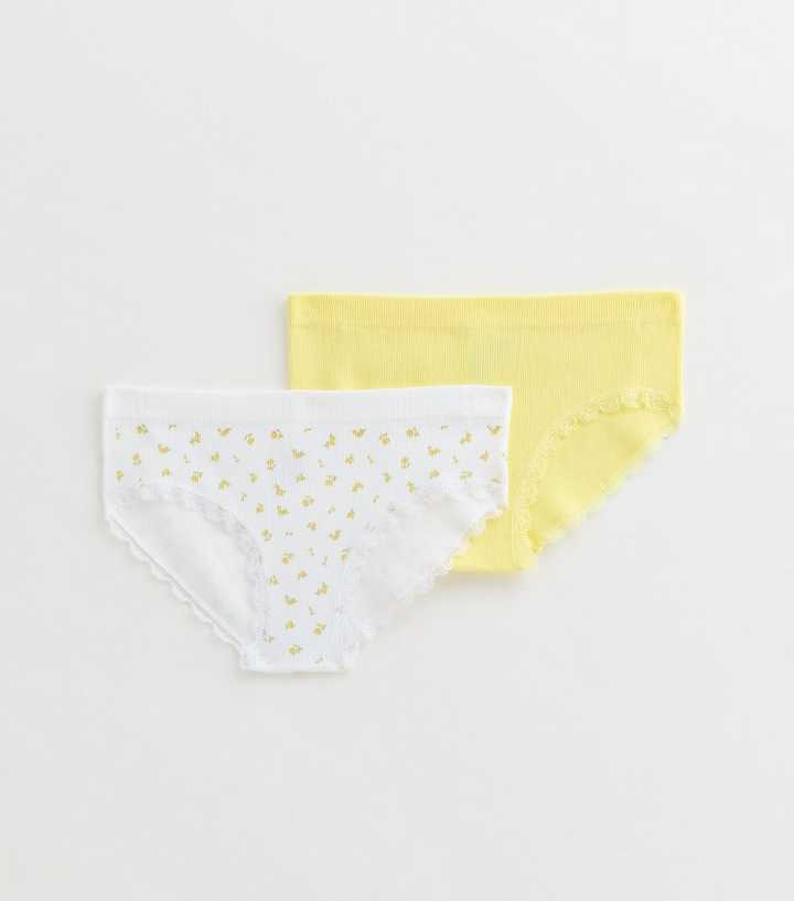 Girls Pack of 2 Yellow Ribbed Lace Trim Seamfree Briefs