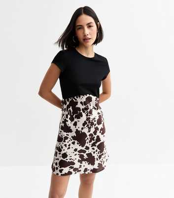 Black Cow Print Mix Mini Dress