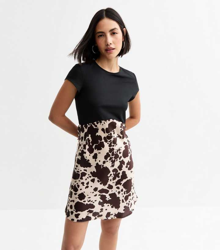 Black Cow Print Mix Mini Dress | New Look