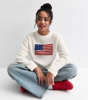 Girls White American Flag Jumper