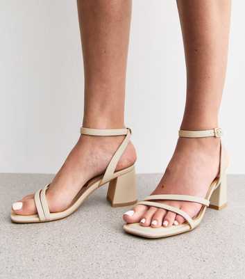 Wide Fit Off White Faux Leather Block Heel Sandals