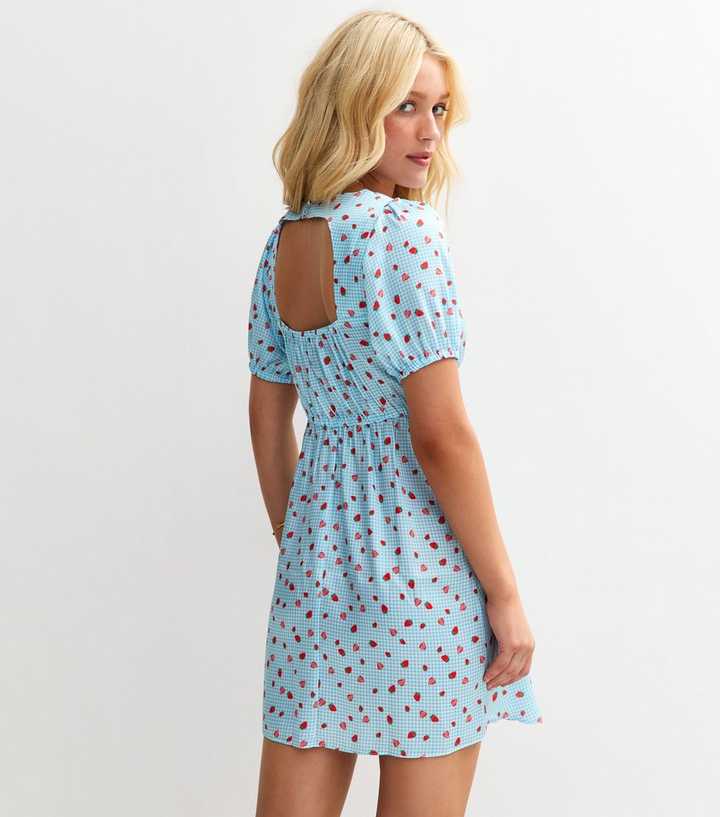 Blue Strawberry Gingham Print Satin Mini Dress | New Look