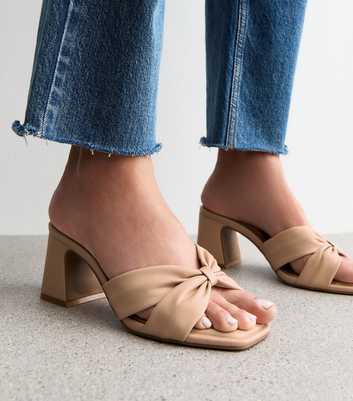 Wide Fit Camel Knotted Heeled Mules