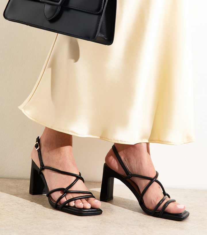Black Faux Leather Block Heel Sandals