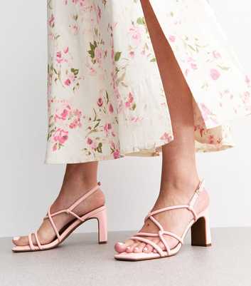 Light Pink Faux Leather Block Heel Sandals