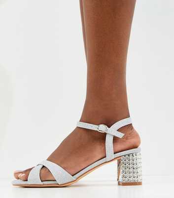 Silver Metallic Jewelled Block Heel Sandals