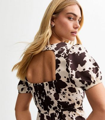 Brown Cow Print Open Back Satin Mini Dress | New Look