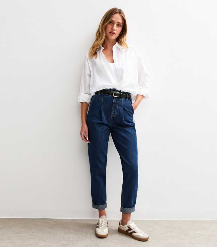 Blue Denim Paperbag Waist Jeans