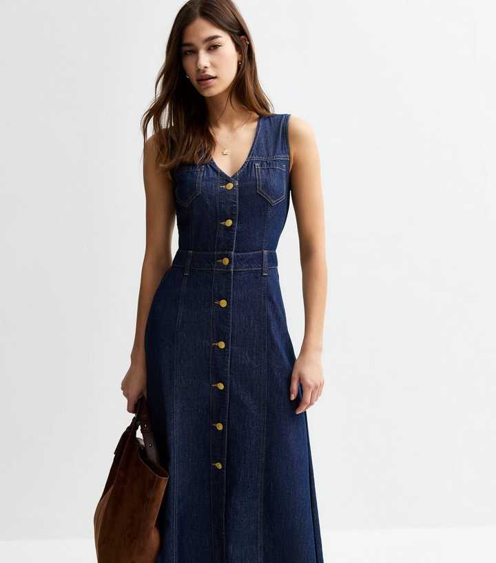 knee length dresses for ladies ELEGANT TOUCH DENIM MIDI DRESS l FREEMARKET – Flying Tomato main image 1