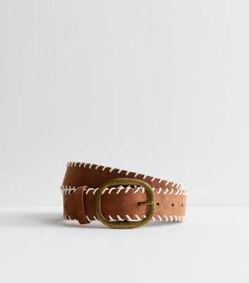 Tan Faux Suede Sunflower Stitch Belt