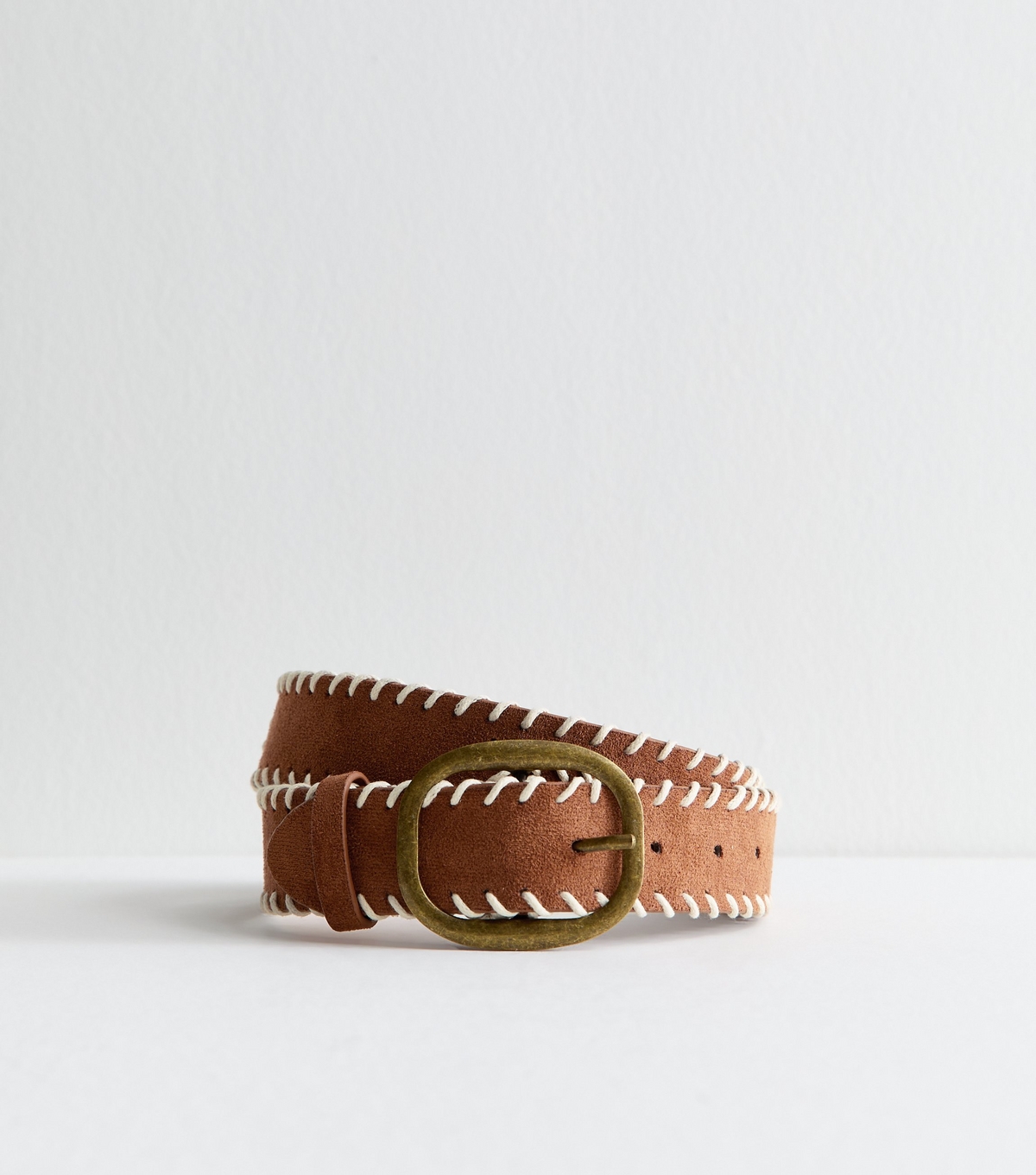 Tan Faux Suede Sunflower Stitch Belt New Look