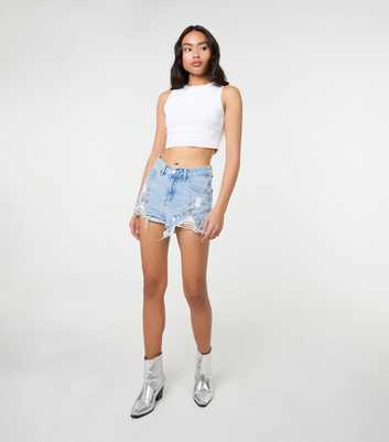 Pink Vanilla Blue Embellished Distressed Denim Shorts
