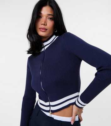 Pink Vanilla Navy Stripe Trim Cropped Cardigan