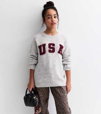 Girls Grey USA Oversized Jumper