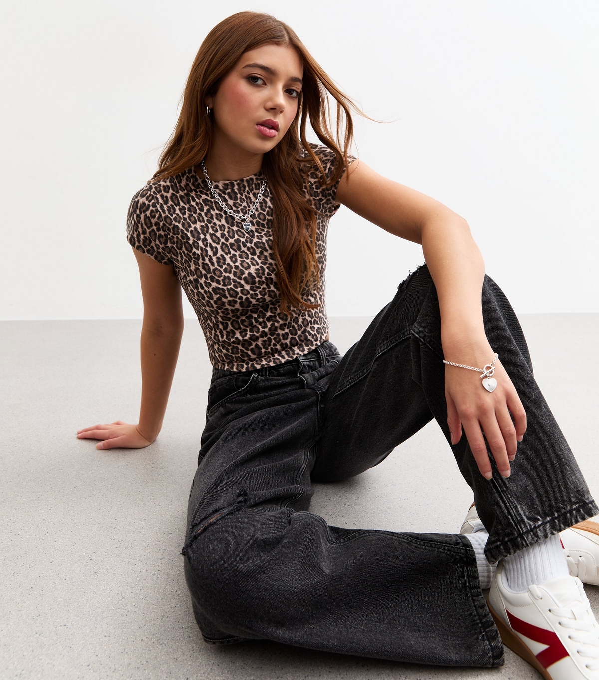 Girls' Brown Leopard Print Baby Tee New Look