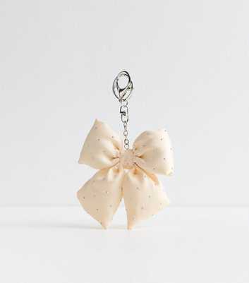 Cream Diamanté Bow Puffy Bag Charm